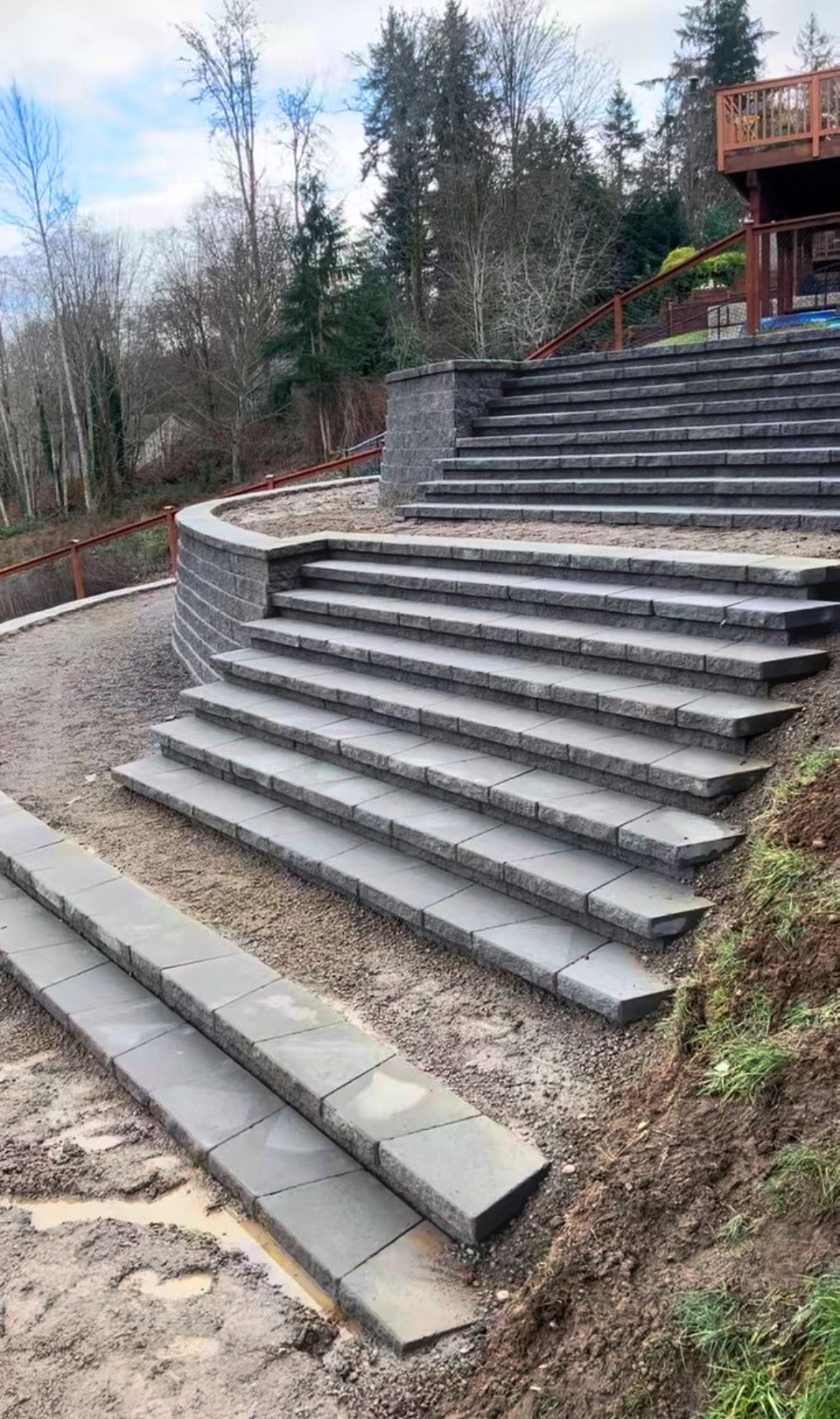 Stone retaining wall landscaping for residential yard